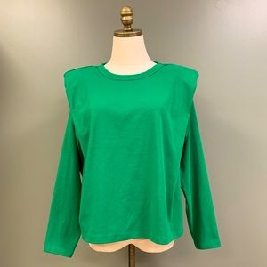 Endless Rose Kelly Green Long Sleeve Boxy Padded Shoulder Cotton T-Shirt SM